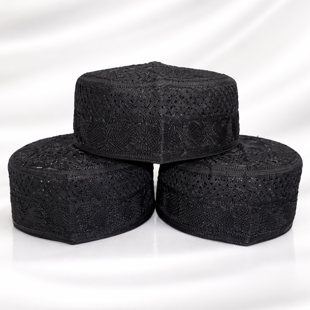 Men’s Topi - Black & White Net Low – Islamic Prayer Cap