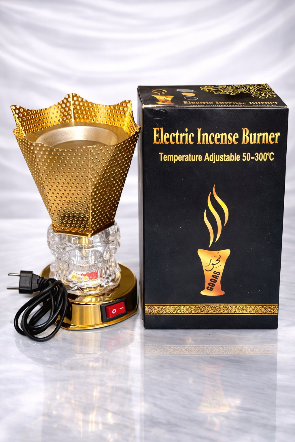 Electric Bakhoor Burner with Lamp – Gold & Silver